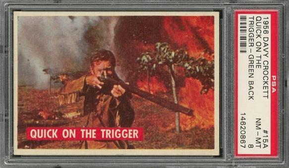 1956 Topps "Davy Crockett - Green Back" #15A "Quick on the Trigger" – PSA NM-MT 8